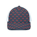 Heart Knitted Pattern Print White Mesh Trucker Cap