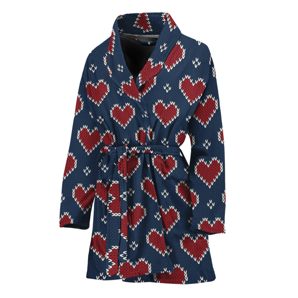 Heart Knitted Pattern Print Women's Bathrobe