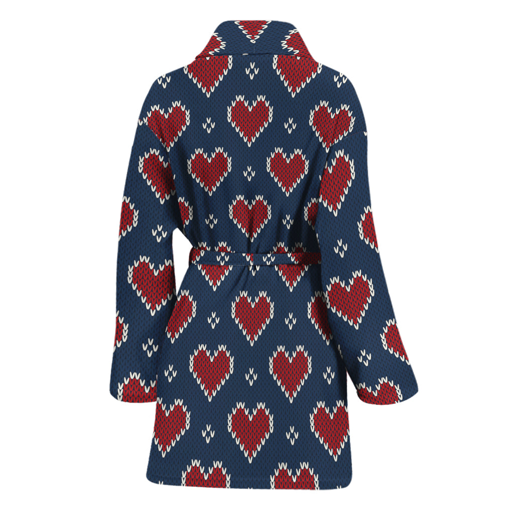 Heart Knitted Pattern Print Women's Bathrobe