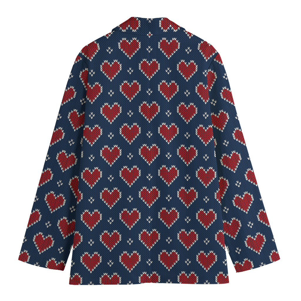 Heart Knitted Pattern Print Women's Blazer