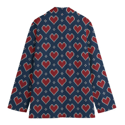 Heart Knitted Pattern Print Women's Blazer