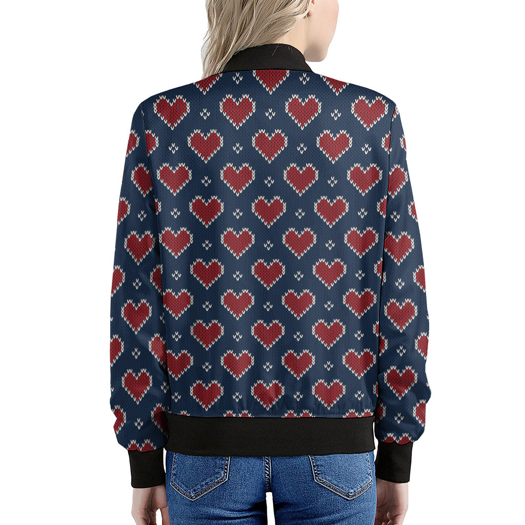 Heart Knitted Pattern Print Women's Bomber Jacket