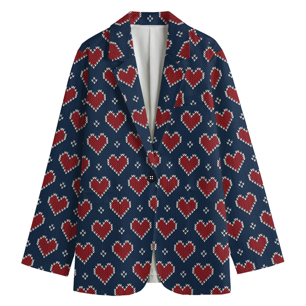 Heart Knitted Pattern Print Women's Cotton Blazer