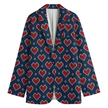 Heart Knitted Pattern Print Women's Cotton Blazer