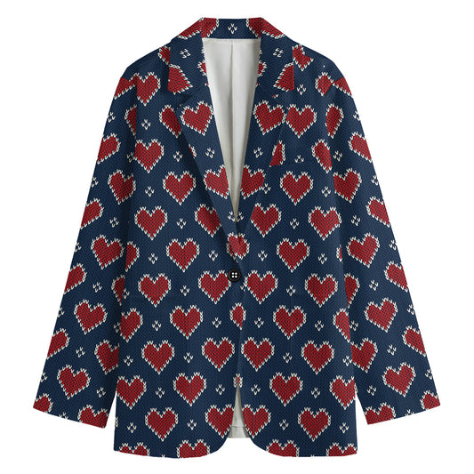 Heart Knitted Pattern Print Women's Cotton Blazer