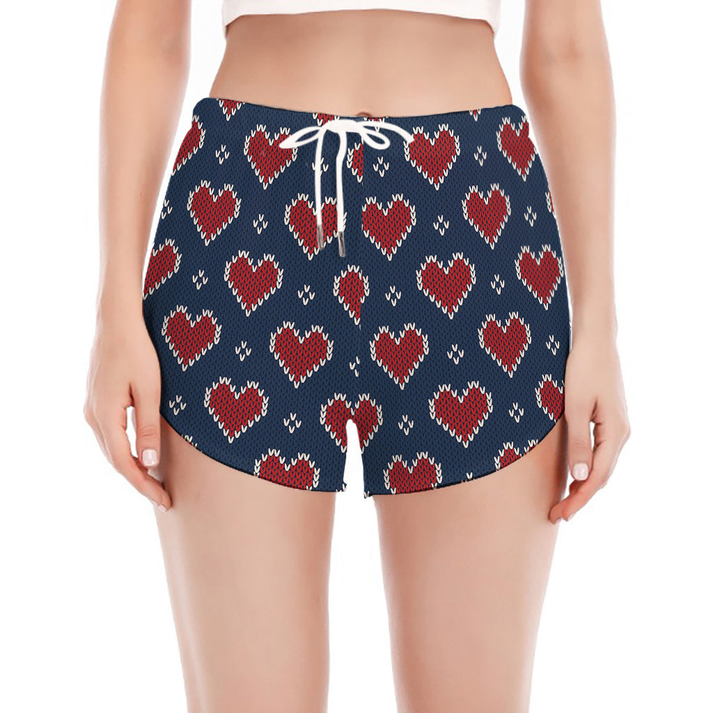 Heart Knitted Pattern Print Women's Split Running Shorts