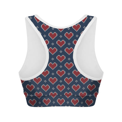 Heart Knitted Pattern Print Women's Sports Bra