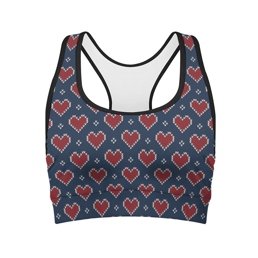 Heart Knitted Pattern Print Women's Sports Bra