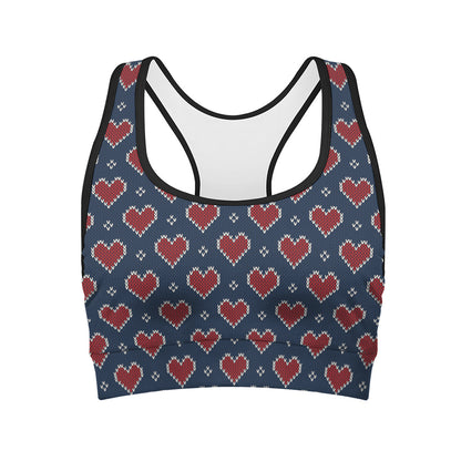 Heart Knitted Pattern Print Women's Sports Bra