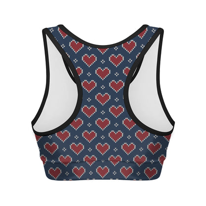 Heart Knitted Pattern Print Women's Sports Bra