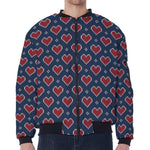 Heart Knitted Pattern Print Zip Sleeve Bomber Jacket