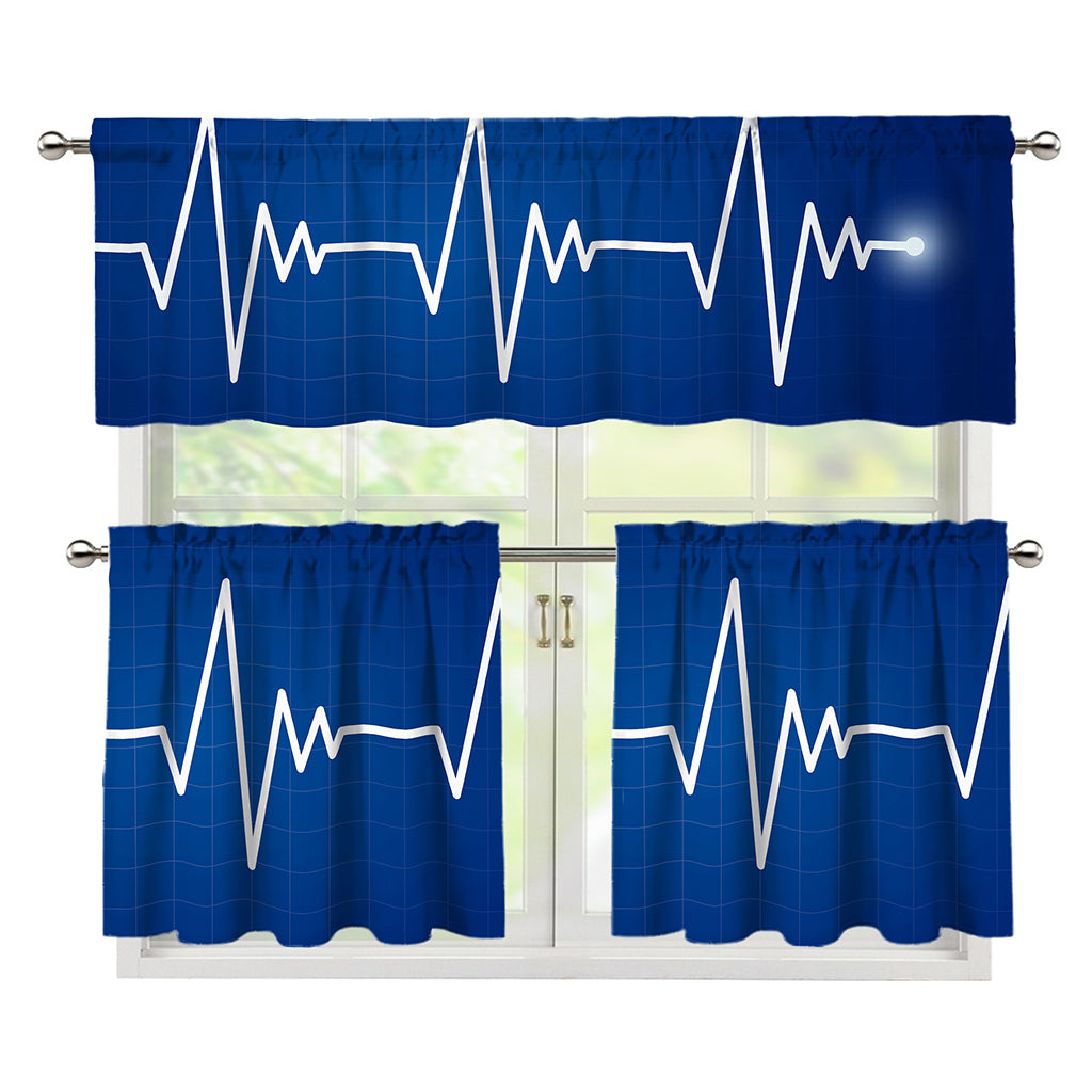 Heartbeat Cardiogram Print 3 Piece Kitchen Curtains