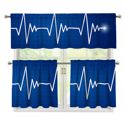 Heartbeat Cardiogram Print 3 Piece Kitchen Curtains