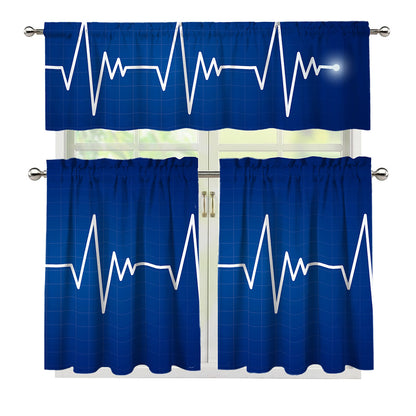 Heartbeat Cardiogram Print 3 Piece Kitchen Curtains