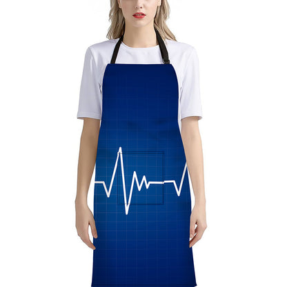 Heartbeat Cardiogram Print Bib Apron With Pocket