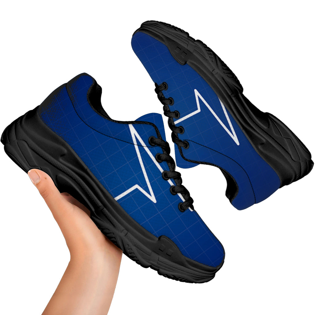 Heartbeat Cardiogram Print Black Chunky Shoes