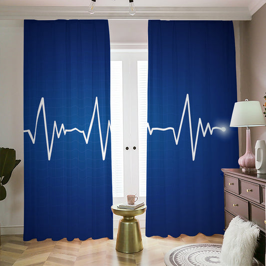 Heartbeat Cardiogram Print Blackout Pencil Pleat Curtains
