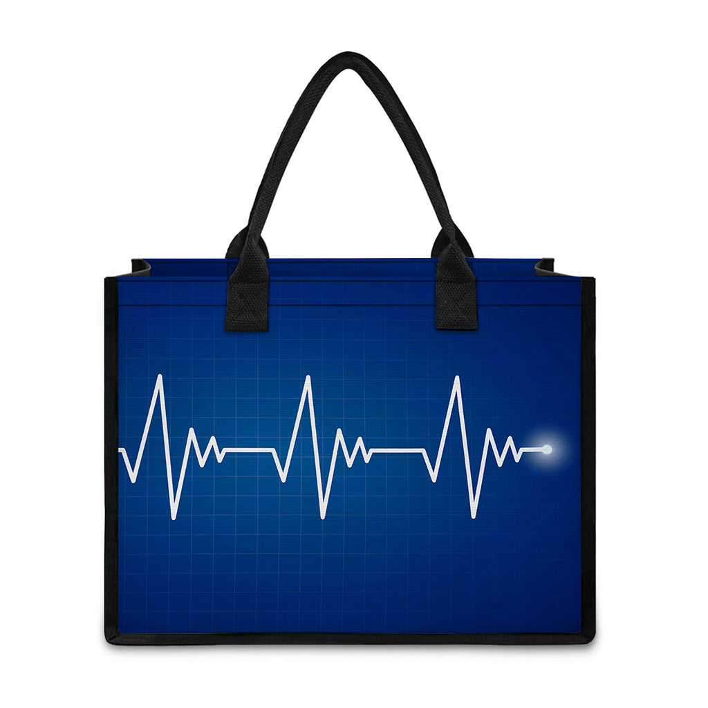 Heartbeat Cardiogram Print Canvas Tote Bag