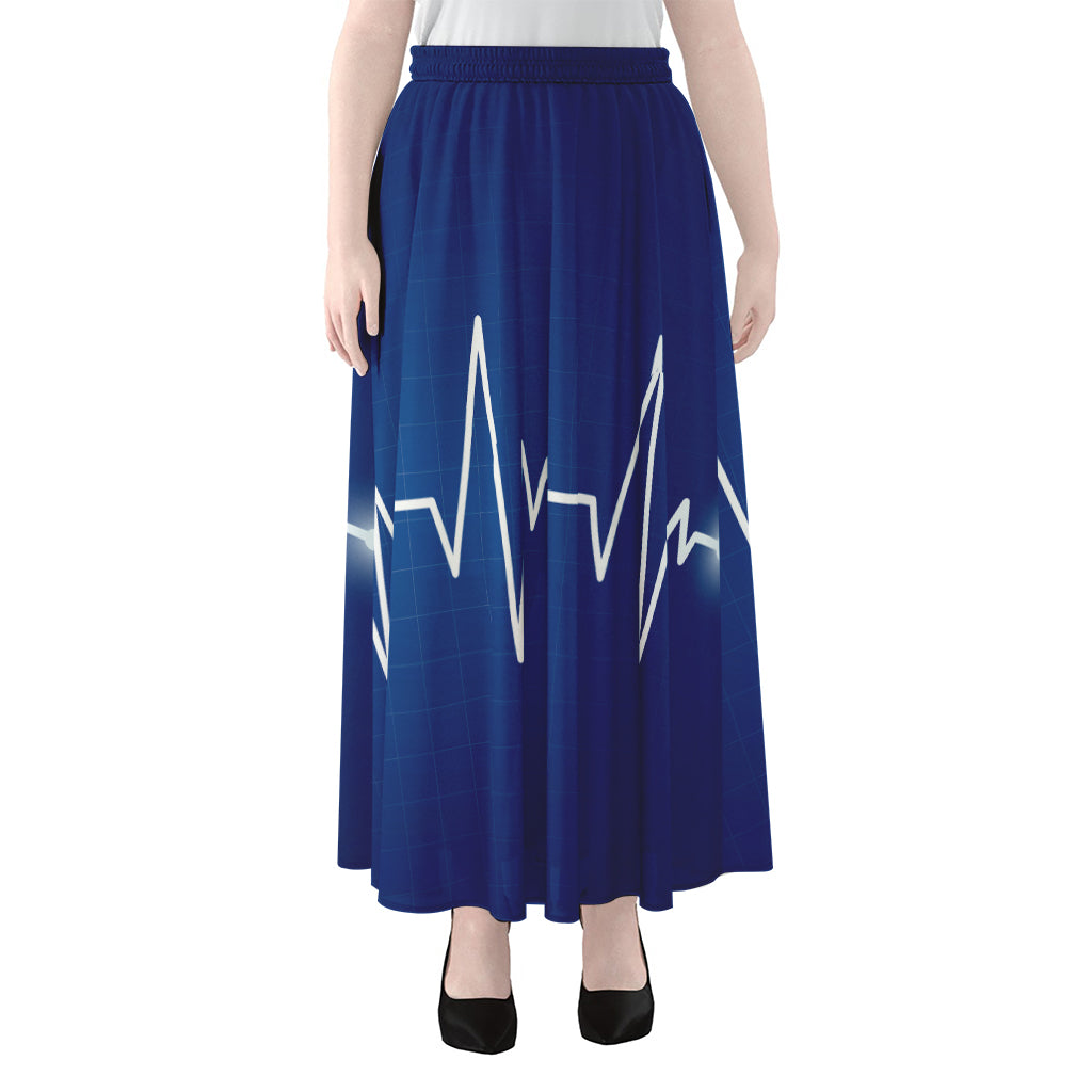 Heartbeat Cardiogram Print Chiffon Maxi Skirt