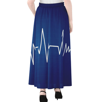 Heartbeat Cardiogram Print Chiffon Maxi Skirt