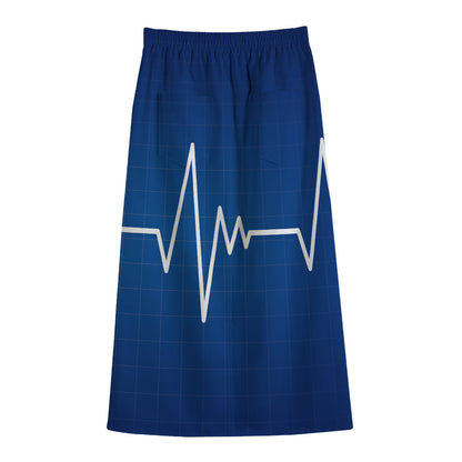 Heartbeat Cardiogram Print Cotton Front Slit Maxi Skirt