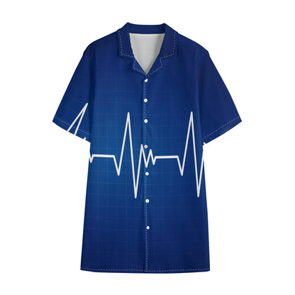 Heartbeat Cardiogram Print Cotton Hawaiian Shirt