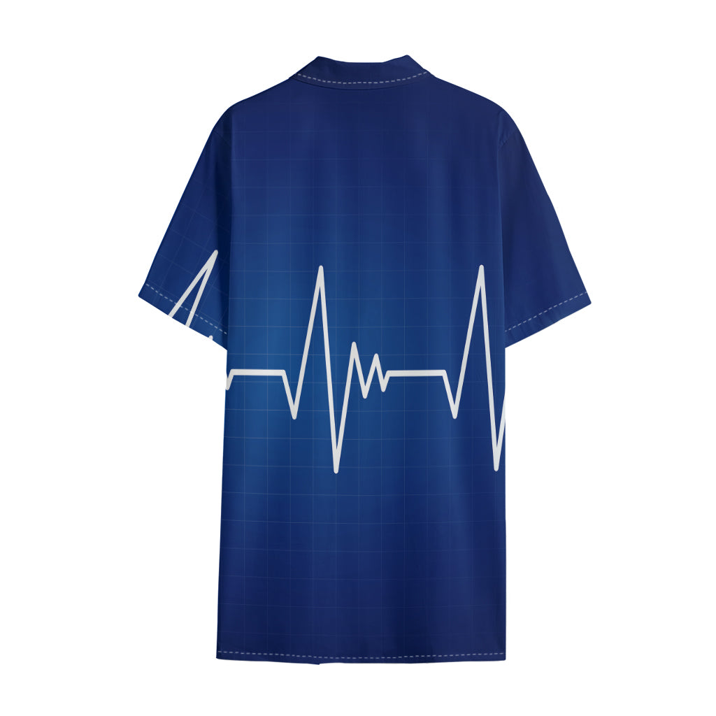 Heartbeat Cardiogram Print Cotton Hawaiian Shirt