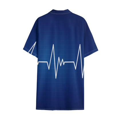 Heartbeat Cardiogram Print Cotton Hawaiian Shirt