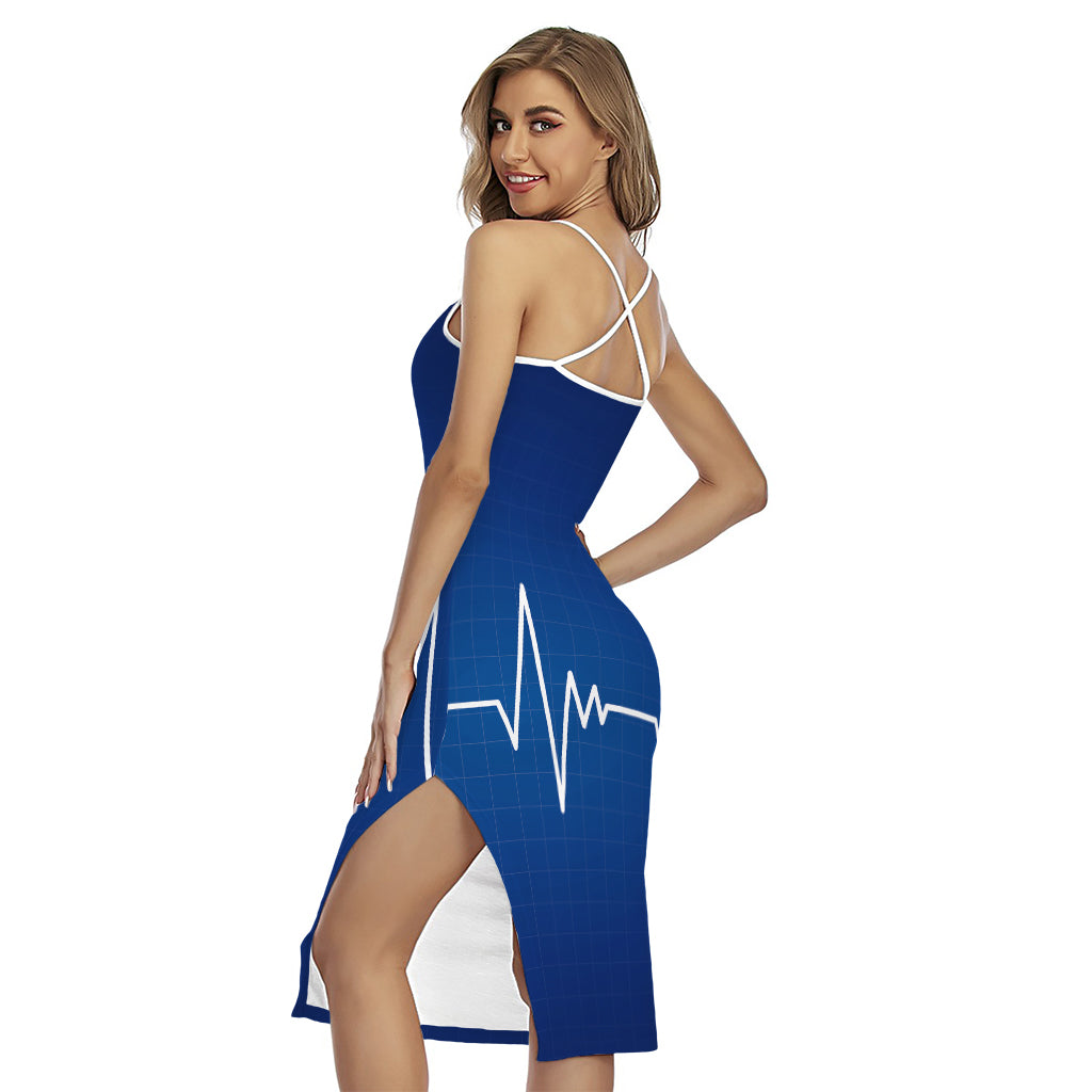 Heartbeat Cardiogram Print Cross Back Cami Dress