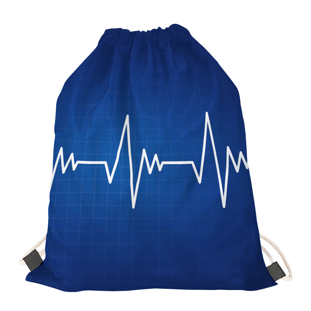Heartbeat Cardiogram Print Drawstring Bag