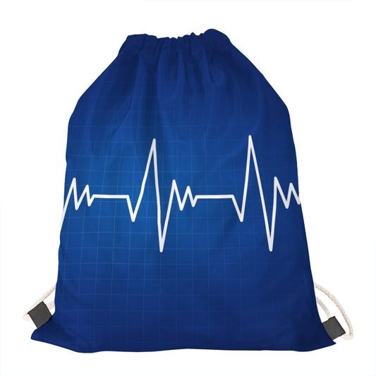 Heartbeat Cardiogram Print Drawstring Bag