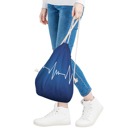 Heartbeat Cardiogram Print Drawstring Bag