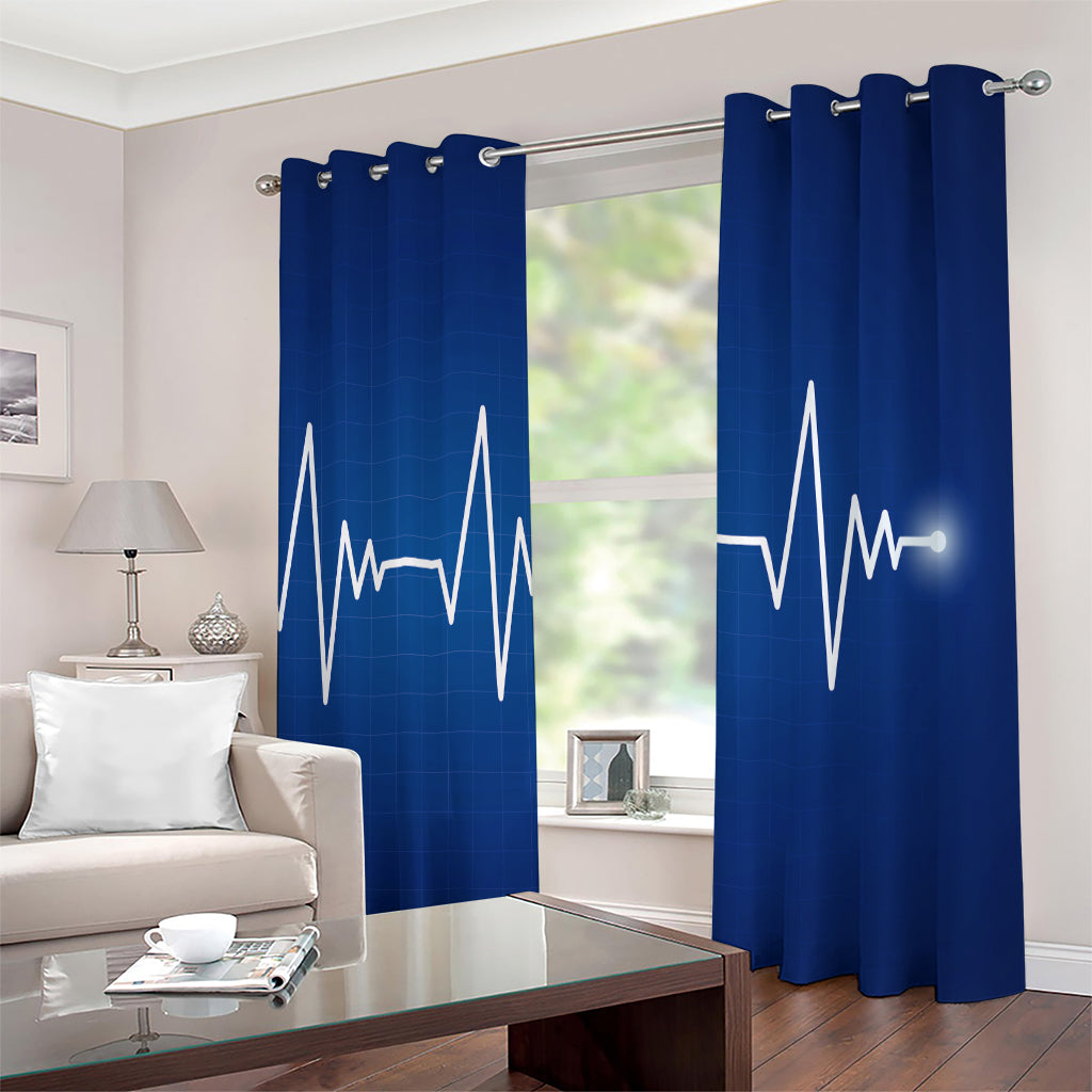 Heartbeat Cardiogram Print Extra Wide Grommet Curtains