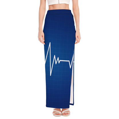 Heartbeat Cardiogram Print High Slit Maxi Skirt