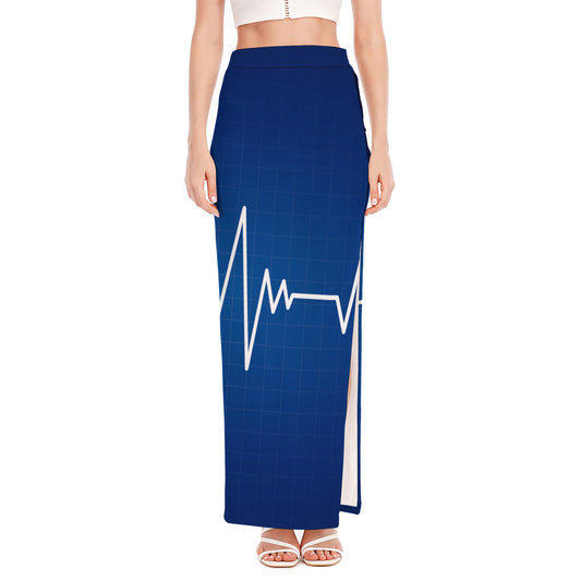 Heartbeat Cardiogram Print High Slit Maxi Skirt