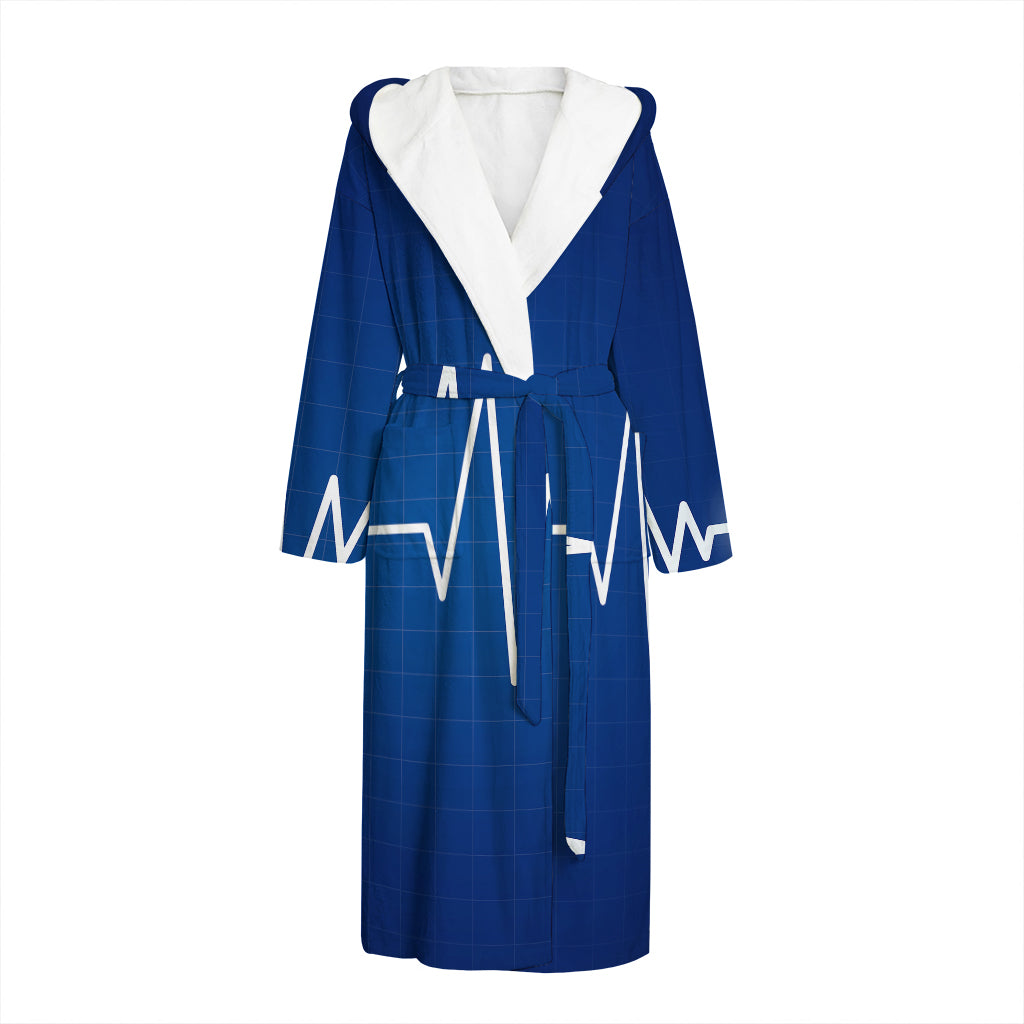 Heartbeat Cardiogram Print Hooded Bathrobe