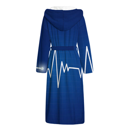 Heartbeat Cardiogram Print Hooded Bathrobe