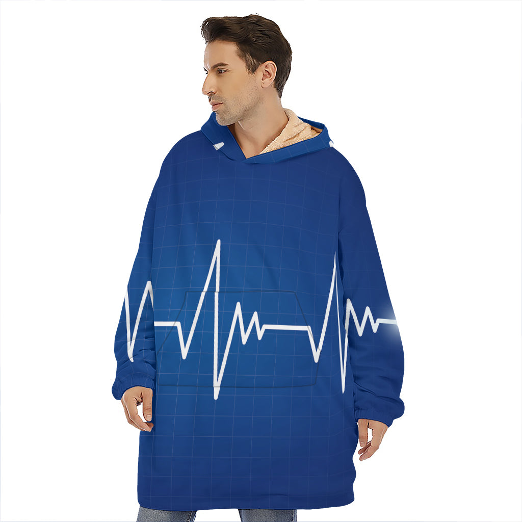 Heartbeat Cardiogram Print Hoodie Blanket
