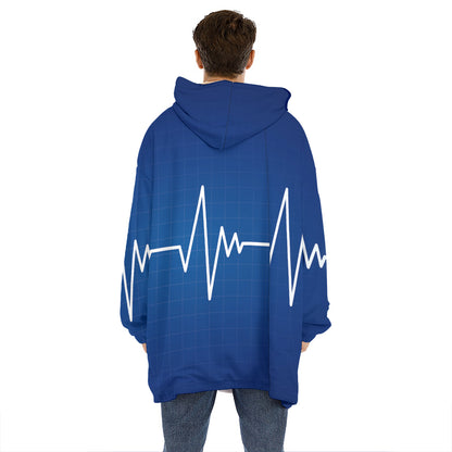 Heartbeat Cardiogram Print Hoodie Blanket