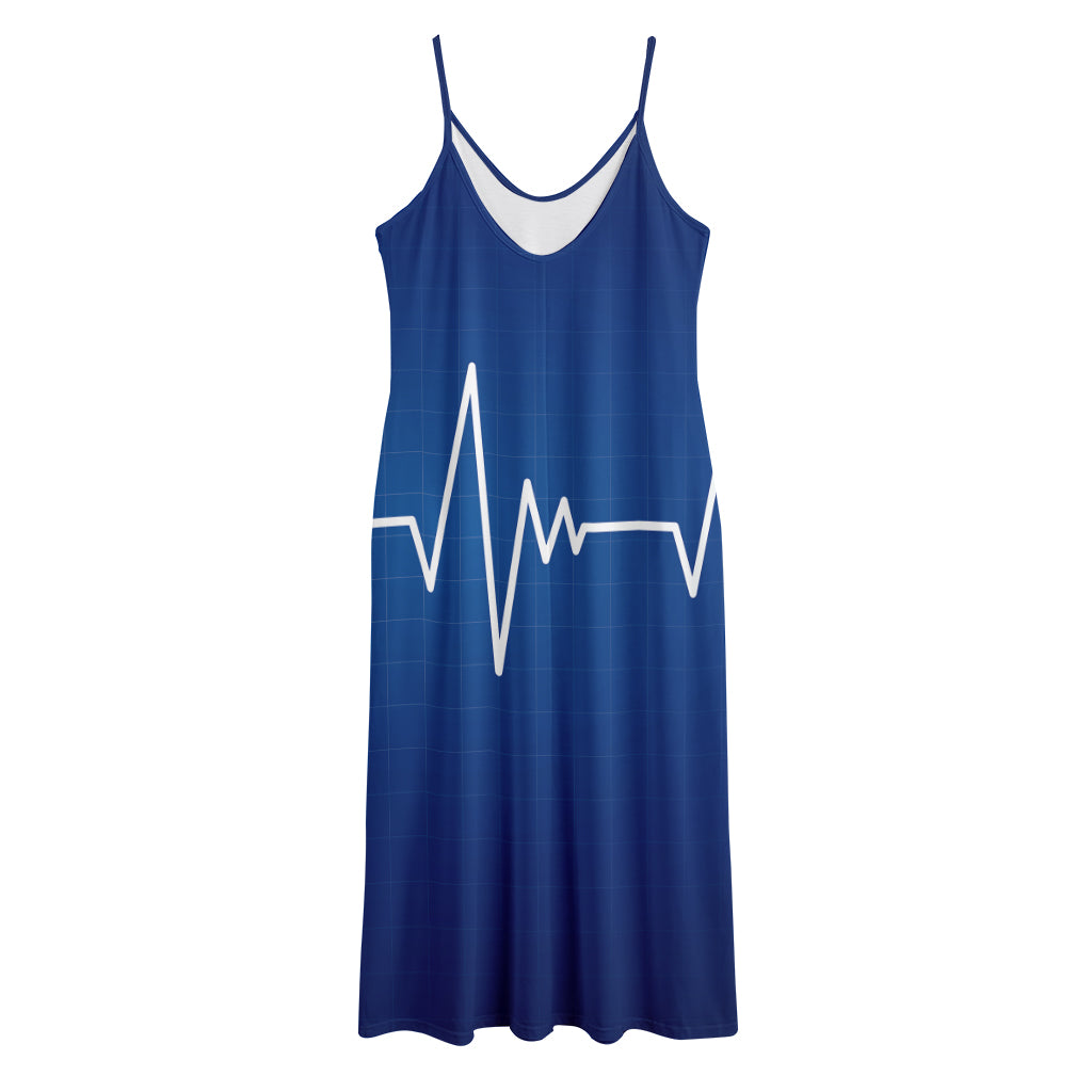 Heartbeat Cardiogram Print Jersey Midi Cami Dress