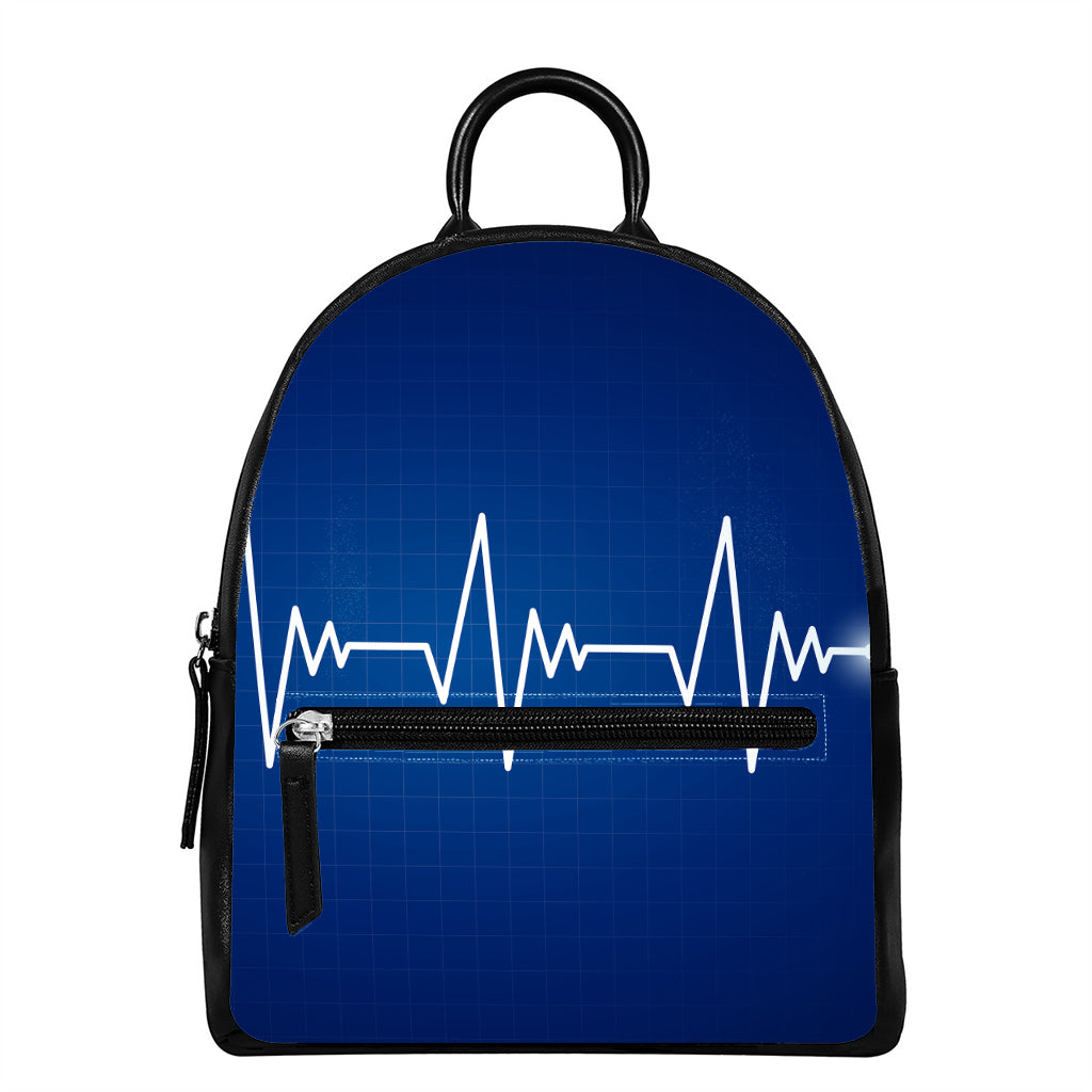 Heartbeat Cardiogram Print Leather Backpack