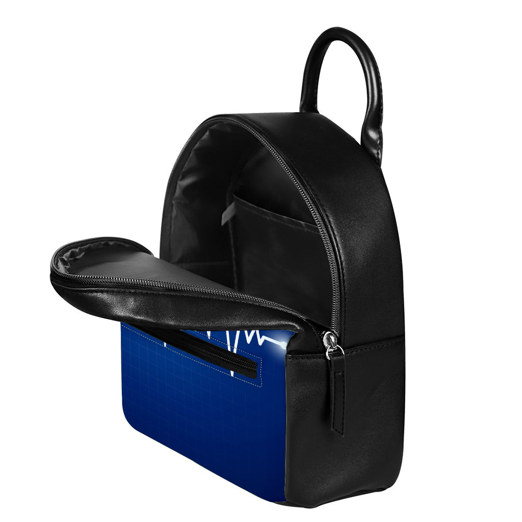 Heartbeat Cardiogram Print Leather Backpack