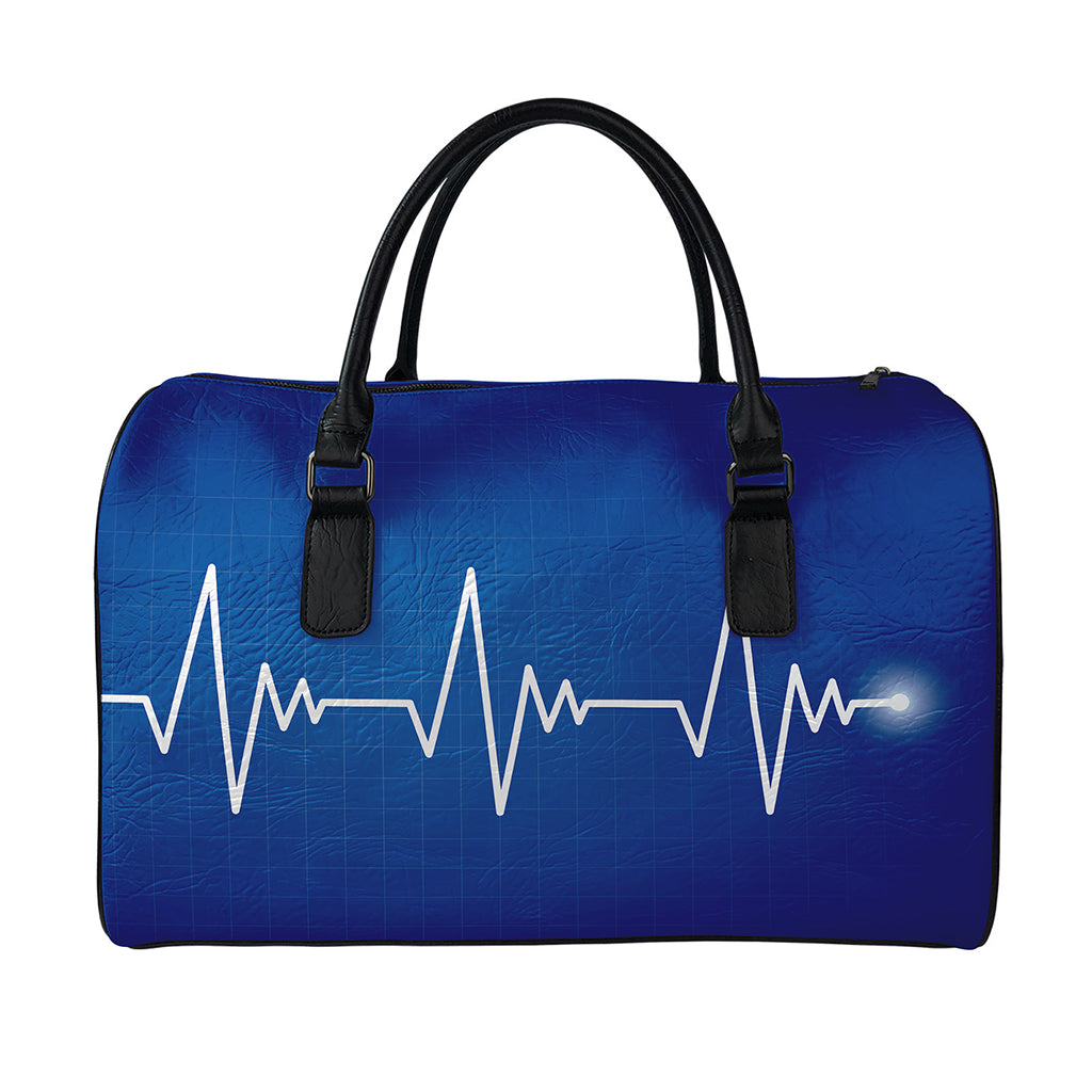 Heartbeat Cardiogram Print Leather Duffle Bag
