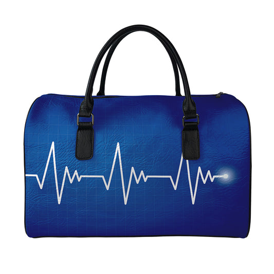 Heartbeat Cardiogram Print Leather Duffle Bag
