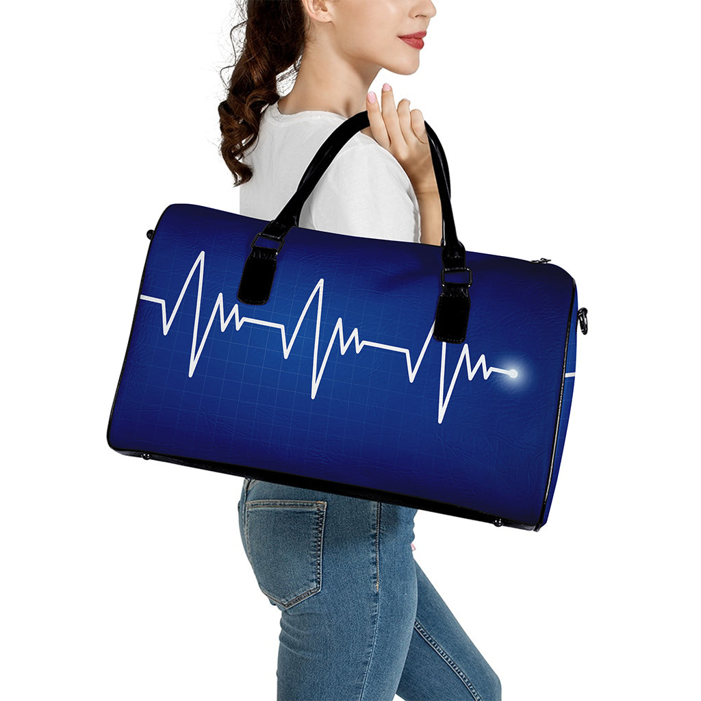 Heartbeat Cardiogram Print Leather Duffle Bag