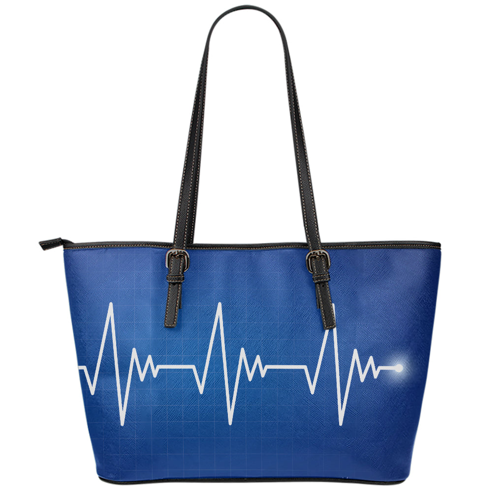 Heartbeat Cardiogram Print Leather Tote Bag