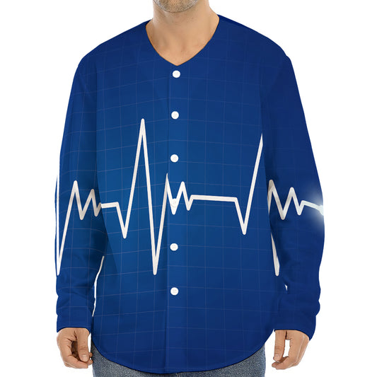 Heartbeat Cardiogram Print Long Sleeve Baseball Jersey