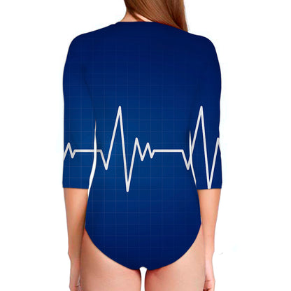 Heartbeat Cardiogram Print Long Sleeve Swimsuit