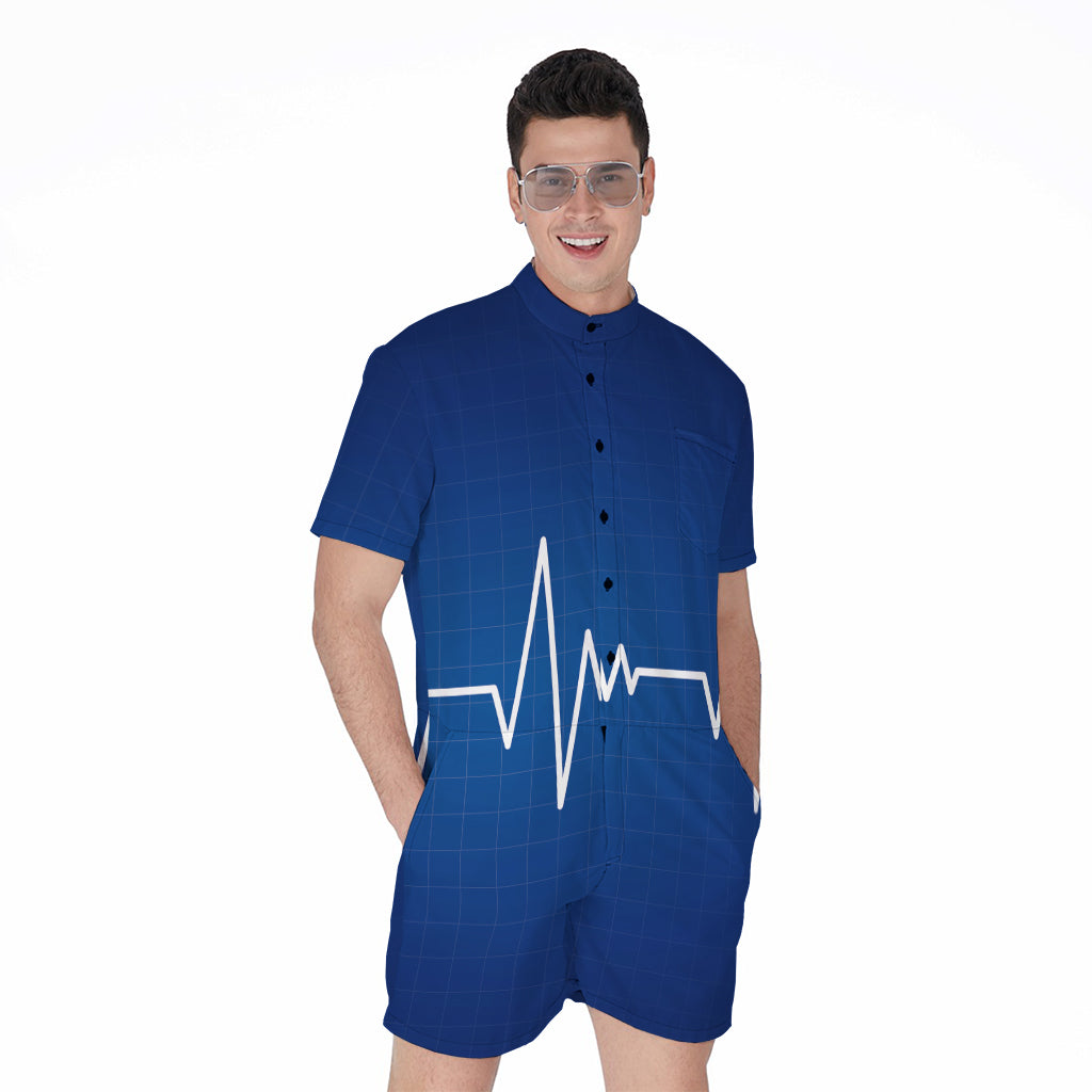 Heartbeat Cardiogram Print Men's Rompers
