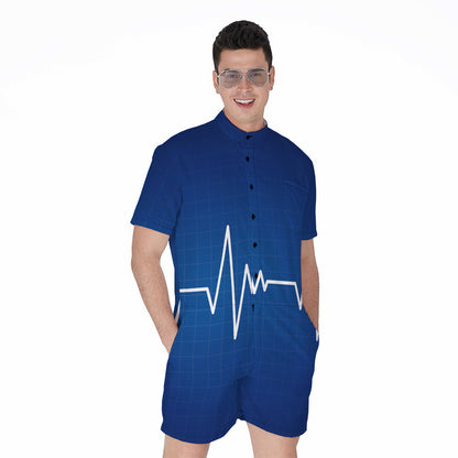 Heartbeat Cardiogram Print Men's Rompers